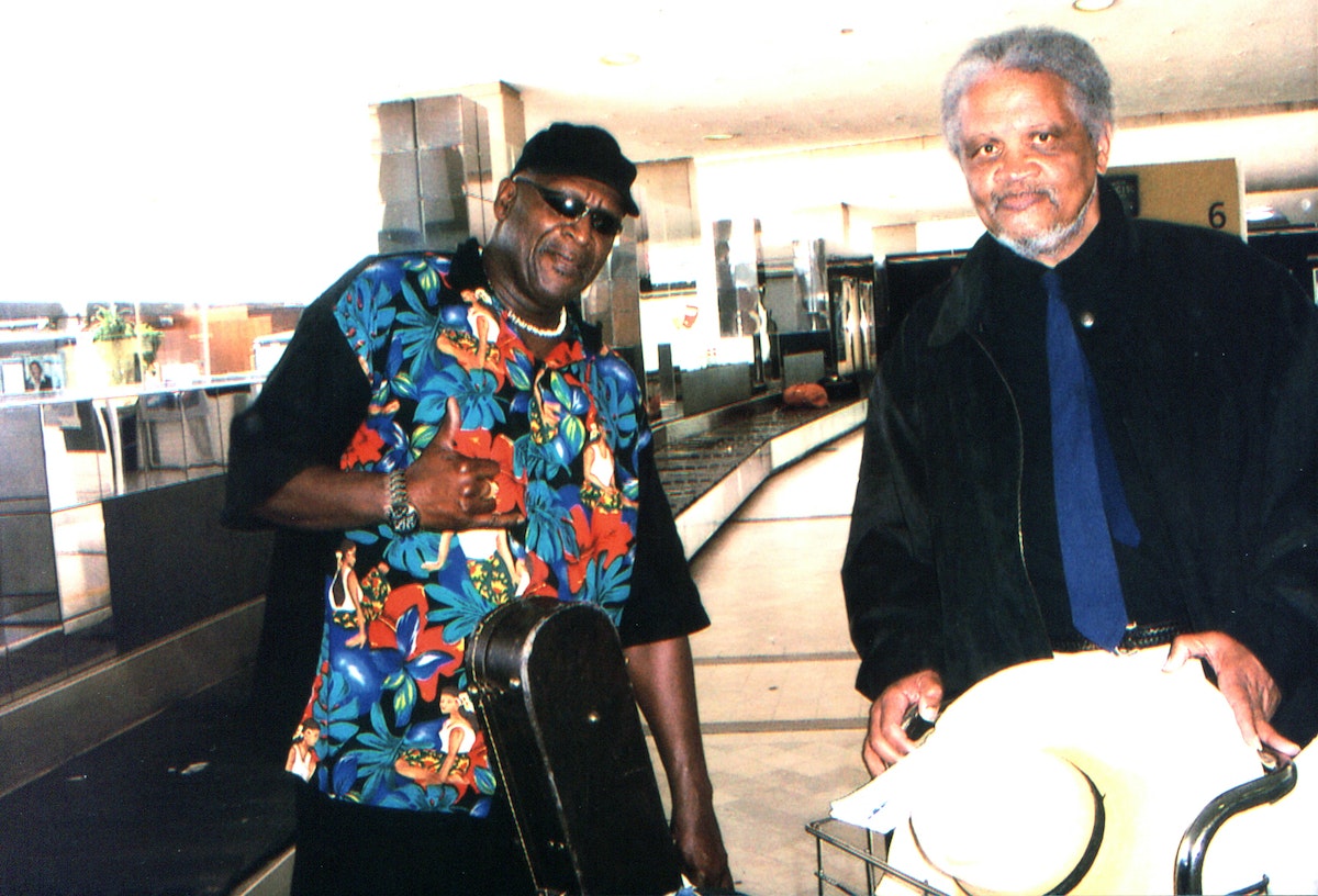 Taj Mahal and Ishmael Reed at Charles de Gaulle Airport, July 1992. Photo courtesy of Ismael Reed.